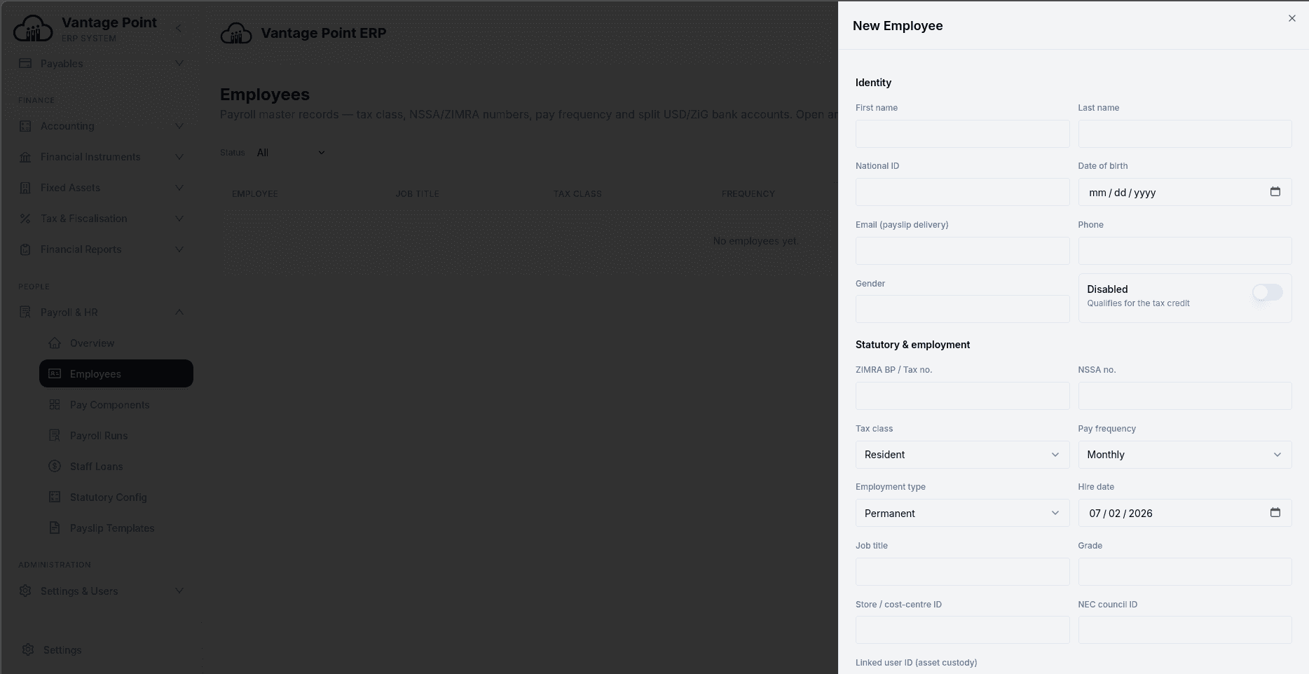 Employee master records and compensation
