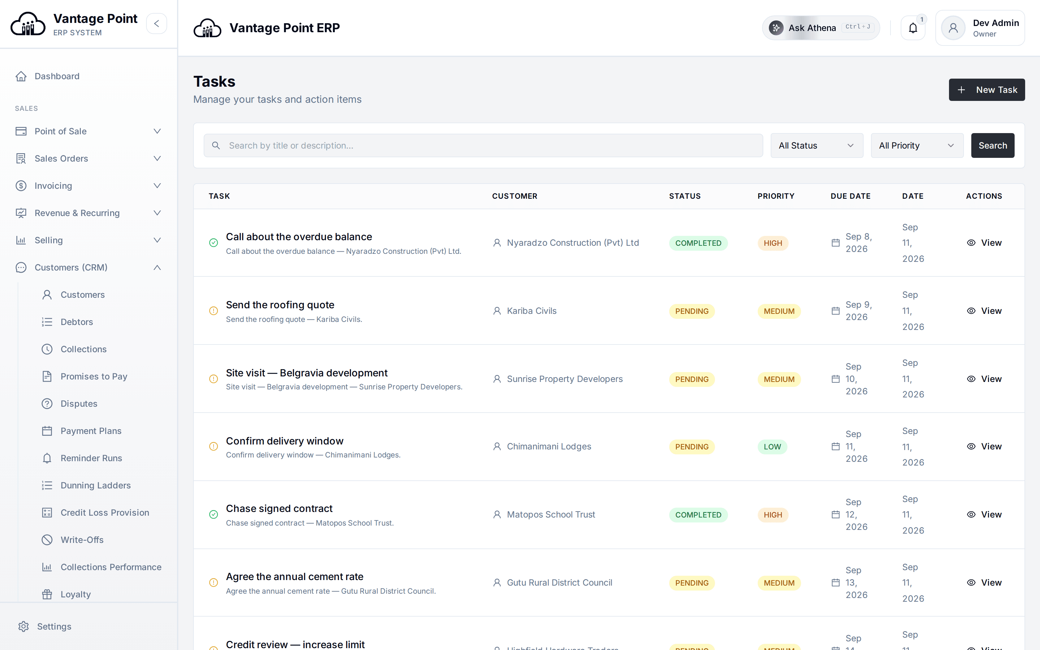 Follow-ups and reminders against the customer