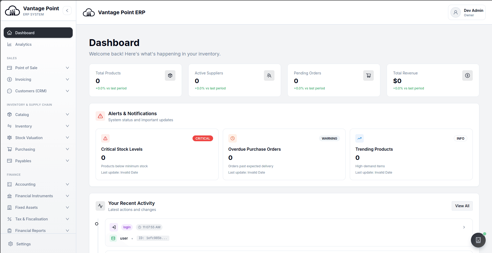 Vantage Point ERP dashboard