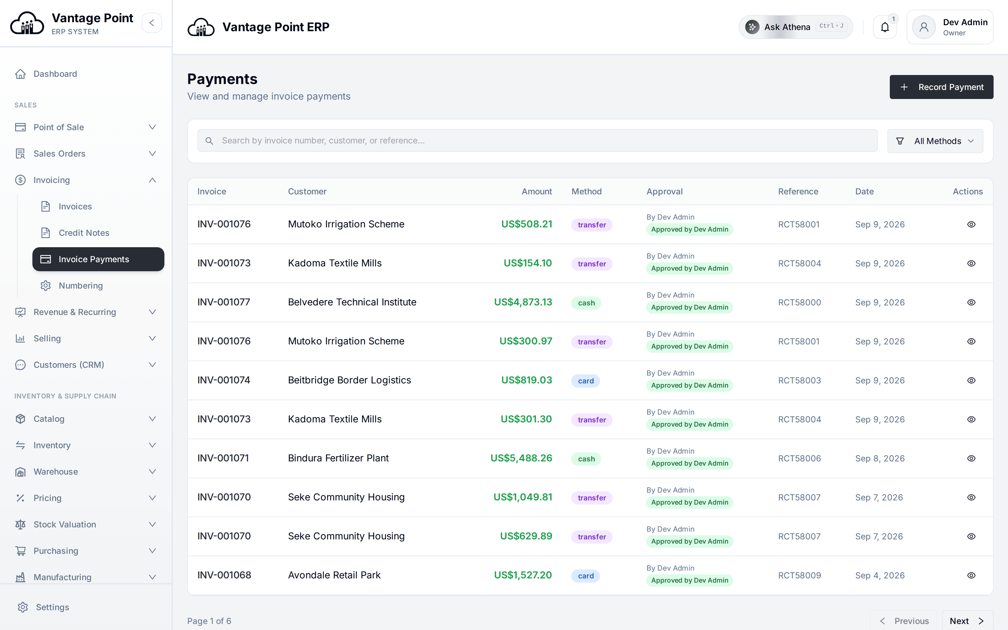 Payments allocated across invoices
