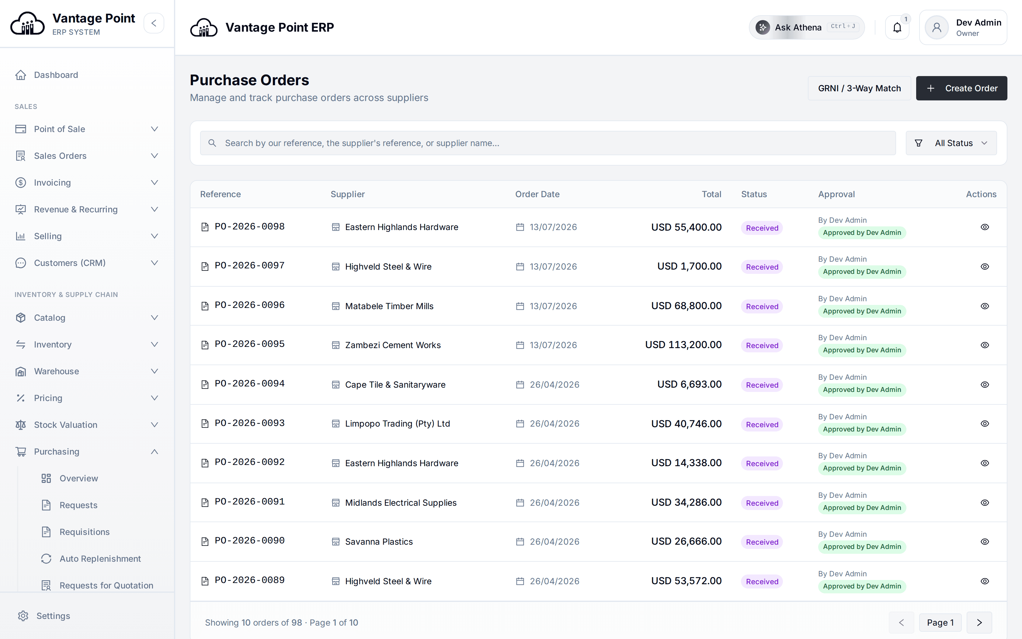 Purchasing & Payables in Vantage Point