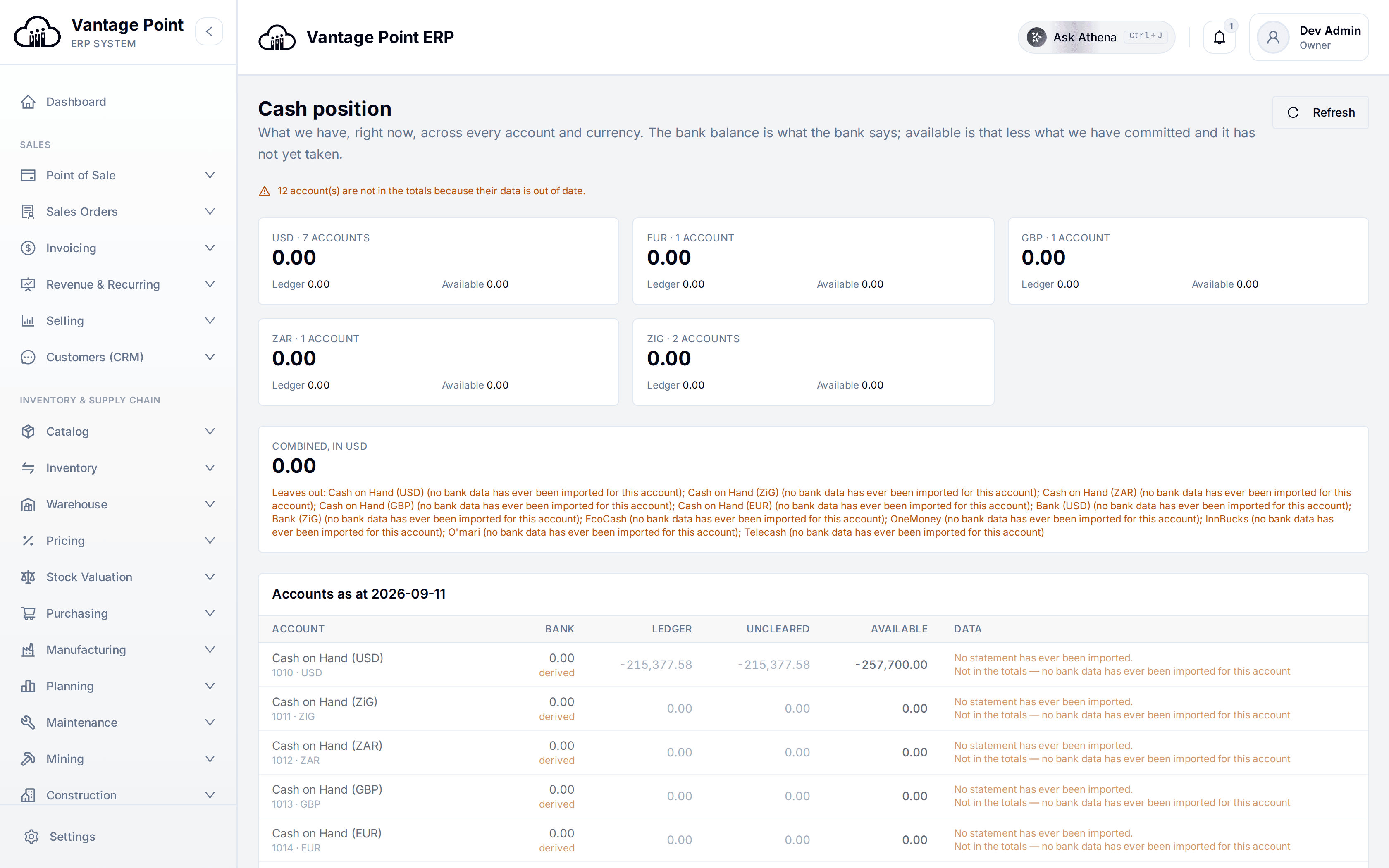 Treasury & Cash in Vantage Point